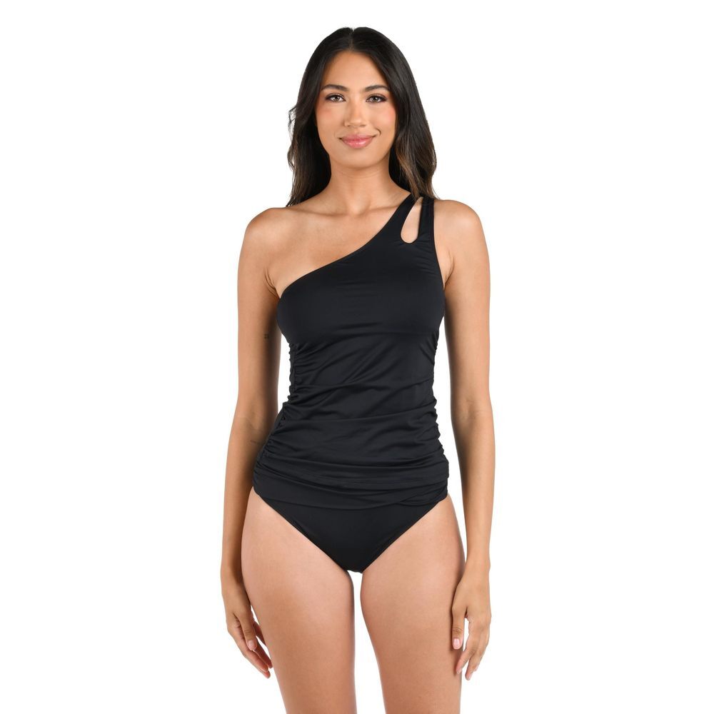 La Blanca Standard One Shoulder Keyhole Tankini Swimsuit Top Black 16